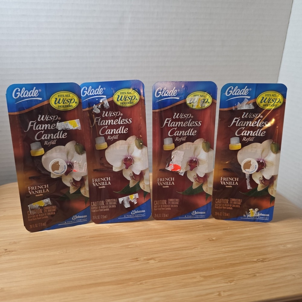 Glade Wisp Flameless Candle Home Fragrance Refill French Vanilla 0.26 fl oz X4
